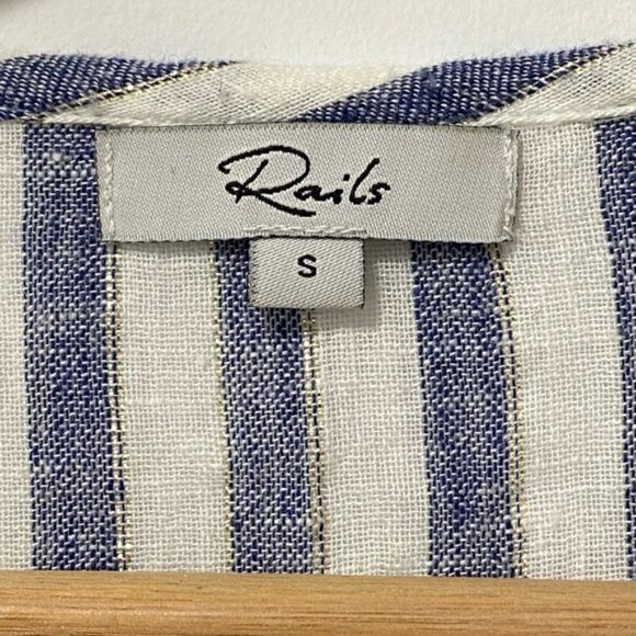 Rails Ashlyn Rio Stripe Top White with Blue Lines Size S — Linen Blend - Picture 7 of 9
